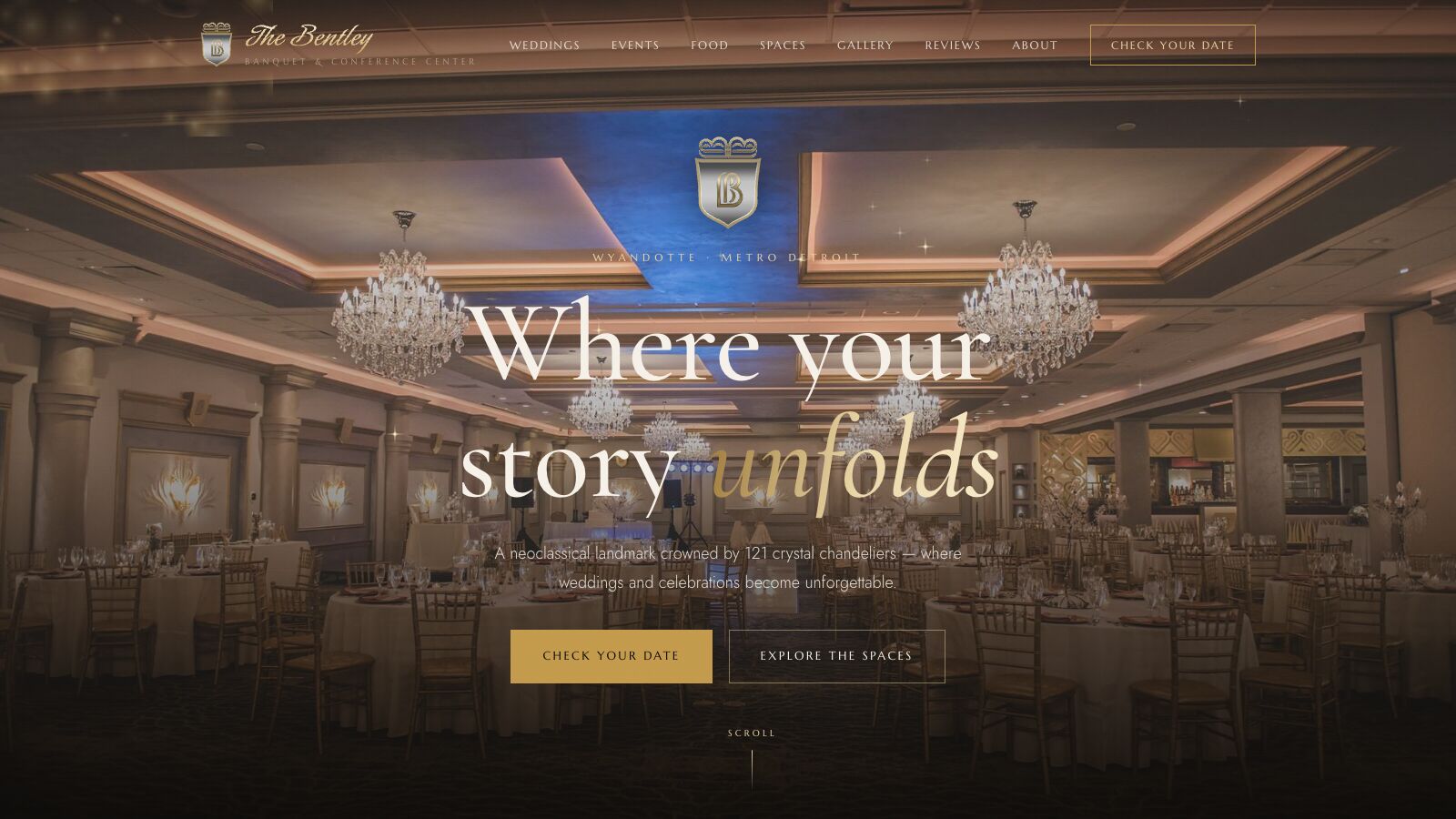 The Bentley Banquet & Conference Center website homepage