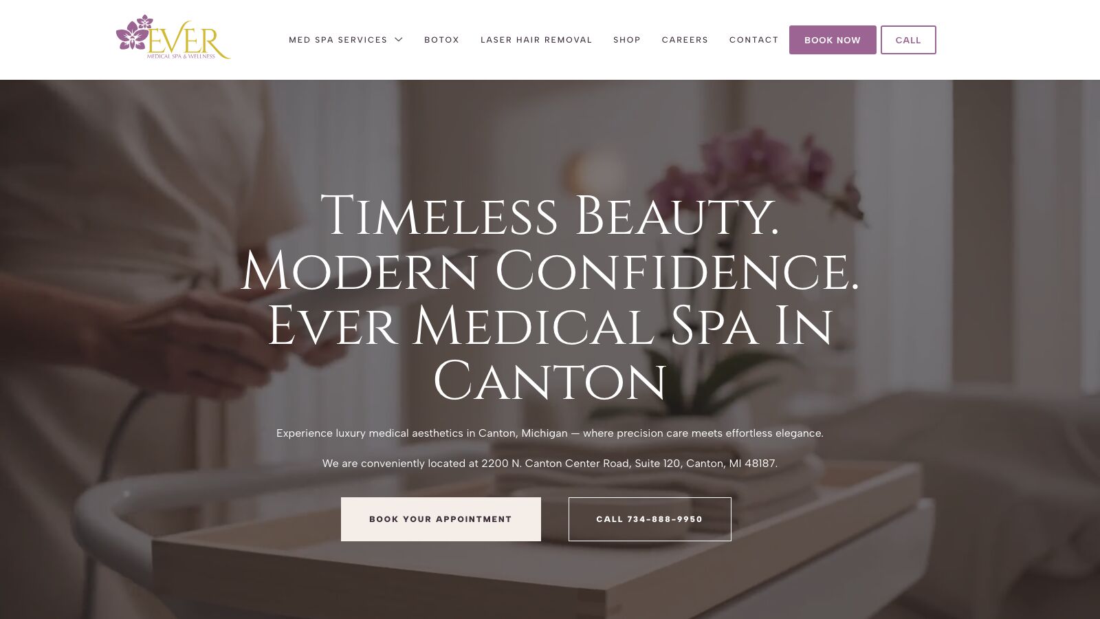 Ever Medical Spa website homepage