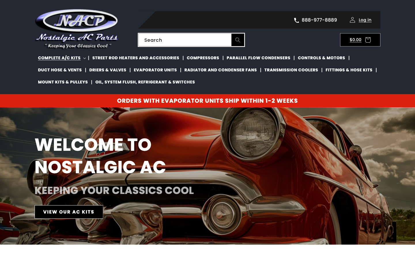 Nostalgic AC Parts website screenshot