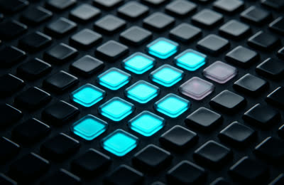 App development — glowing app icon tile grid