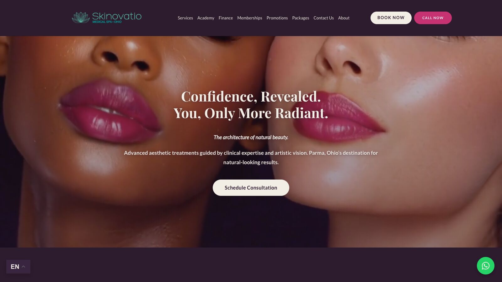 Skinovatio Medical Spa website homepage